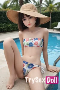 135cm 4ft4 TPE Flat Chests Floral Swimsuit Sex Doll