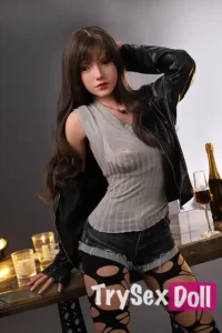 160cm 5ft2 Long Hair Leather Coat TPE Sex Dolls Beautiful Sex Dolls Best Love Dolls