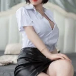 160cm 5ft3 Short Hair Workplace Sex Dolls Leather Skirt Silicone Sex Dolls