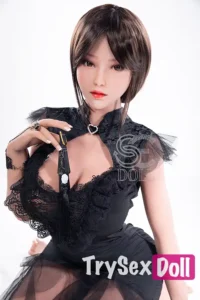161cm 5ft3 Black Mesh Dress Sexy Sex Dolls Elegant Realistic TPE Dolls F Cup