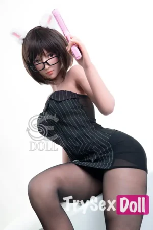 161cm 5ft3 Black Striped Dress Sexy Sex Dolls Realistic Brunette Fantasy Dolls F Cup