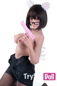 161cm 5ft3 Black Striped Dress Sexy Sex Dolls Realistic Brunette Fantasy Dolls F Cup