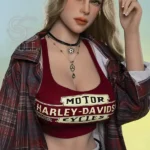 161cm 5ft3 Curly Hair Plaid Shirt Sex Dolls Blonde Busty Sexy Dolls F Cup