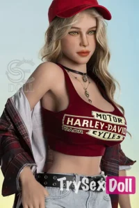 161cm 5ft3 Curly Hair Plaid Shirt Sex Dolls Blonde Busty Sexy Dolls F Cup