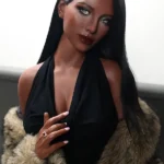 166cm 5ft5 Luxury Fur Coat Fashion Sex Dolls Tall Dark Skin Model Dolls E Cup